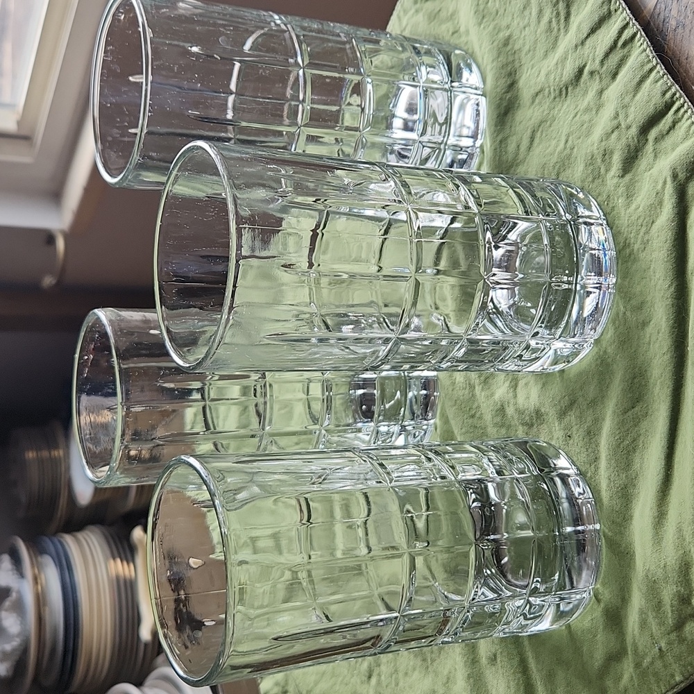 Anchor Hocking Mancheater Tartan Clear Glass Tumblers Tea Water Glass Set Of 2